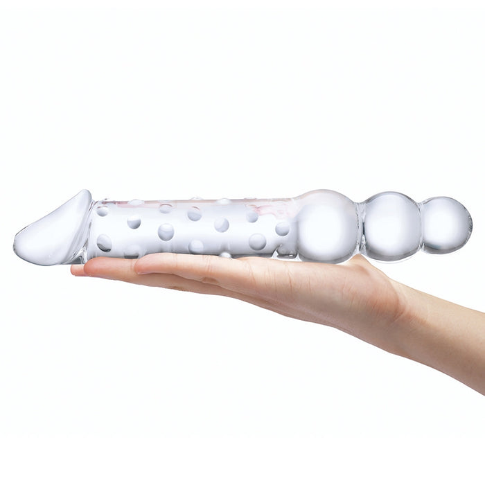 Glas 12 in. Double Ended Glass Dildo with Anal Beads