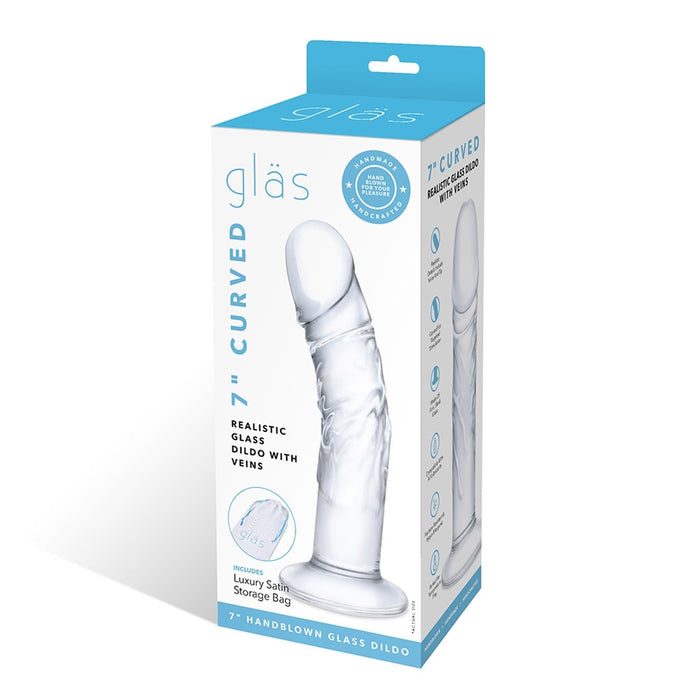 Glas 7 in. Curved Realistic Glass Dildo with Veins