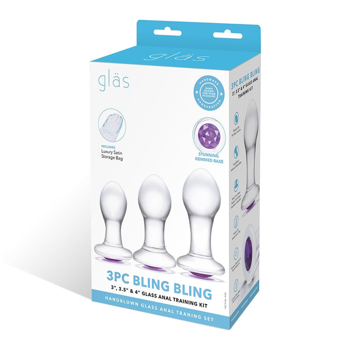 Glas 3-Piece Bling Bling Glass with Purple Gem Base Anal Training Kit