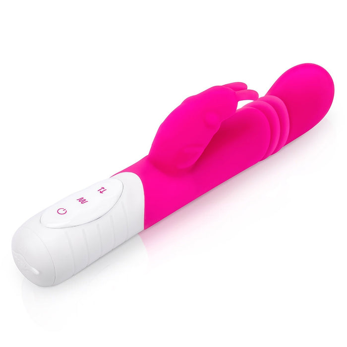 Rabbit Essentials Thrusting Slim Shaft Rabbit Vibrator Rechargeable Silicone Hot Pink