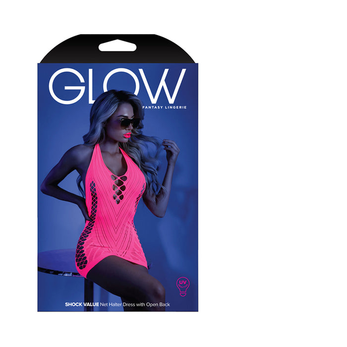 Fantasy Lingerie Glow Shock Value Net Halter Dress Neon Pink O/S