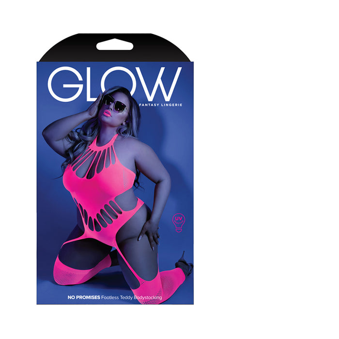 Fantasy Lingerie Glow No Promises Footless Teddy Bodystocking Neon Pink Queen Size