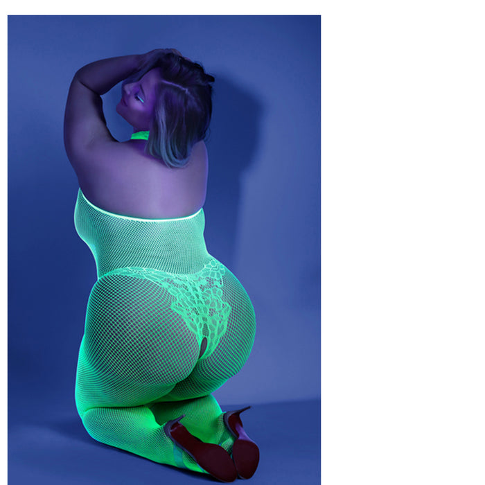 Fantasy Lingerie Glow Moonbeam Crotchless Bodystocking Green Queen Size