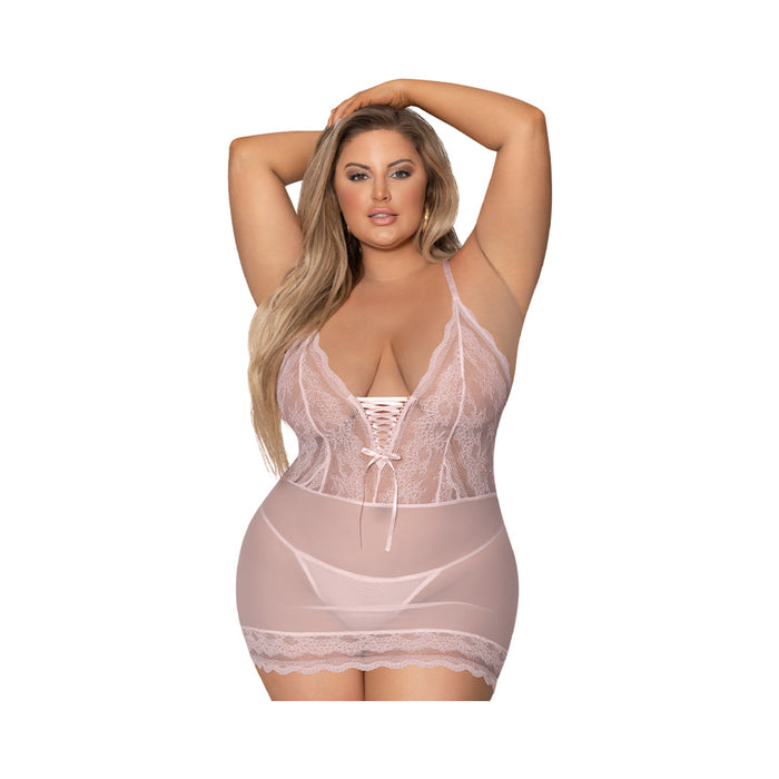 Magic Silk Seabreeze Lace-Up Chemise & G-String Blush Queen Size