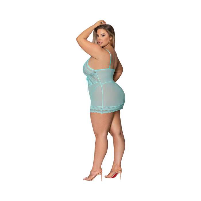 Magic Silk Seabreeze Lace-Up Chemise & G-String Turquoise Queen Size