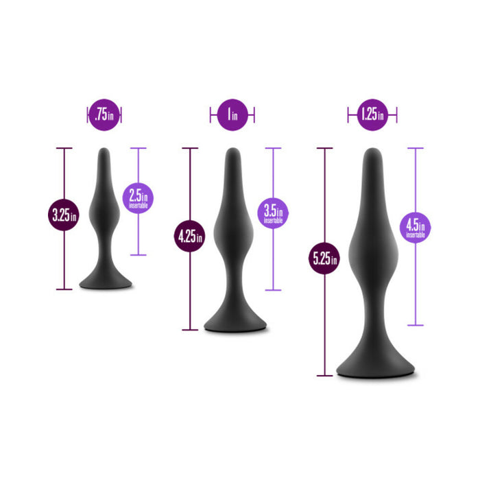 Anal Adventures Platinum Silicone 3-Piece Beginner Plug Kit Black