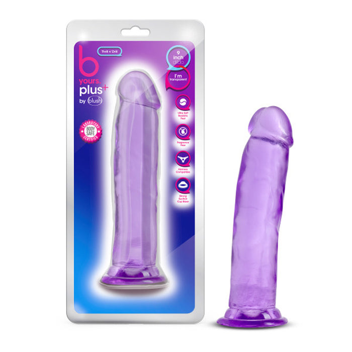 Blush B Yours Plus Thrill n' Drill 9 in. Dildo with Suction Cup Purple