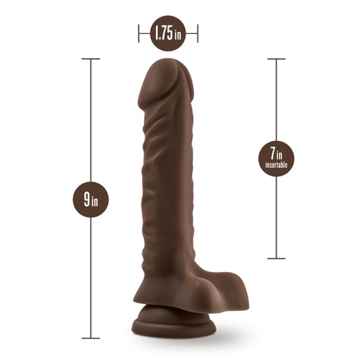 Blush Dr. Skin Plus Realistic 9 in. Triple Density Posable Dildo with Balls & Suction Cup Brown