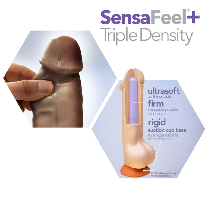 Blush Dr. Skin Plus Thick 9 in. Triple Density Posable Dildo with Balls & Suction Cup Brown