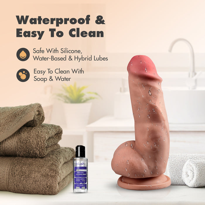 Dr. Skin Plus Girthy 7 in. Triple Density Posable Dildo with Balls Tan