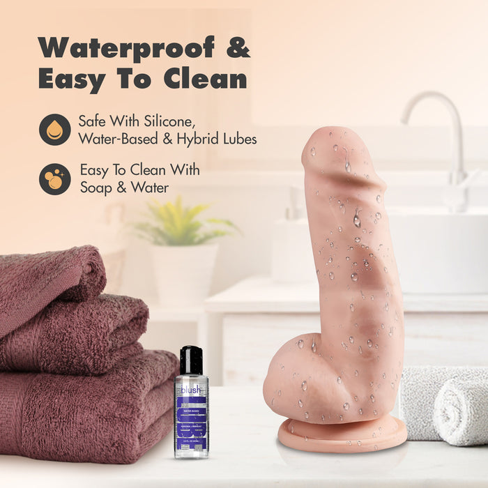 Dr. Skin Plus Girthy 7 in. Triple Density Posable Dildo with Balls Beige