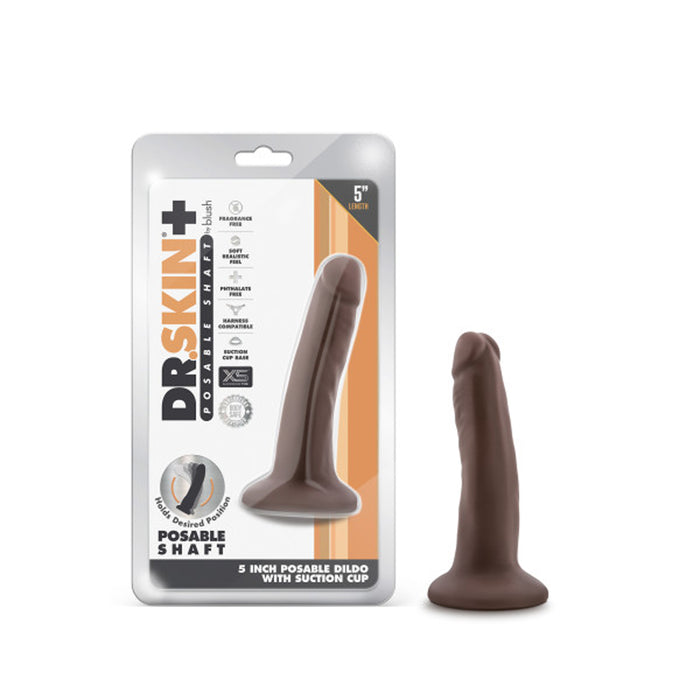 Blush Dr. Skin Plus Realistic 5 in. Triple Density Posable Dildo with Suction Cup Brown