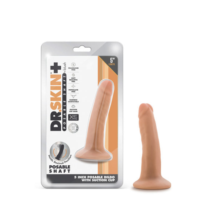 Blush Dr. Skin Plus Realistic 5 in. Triple Density Posable Dildo with Suction Cup Beige