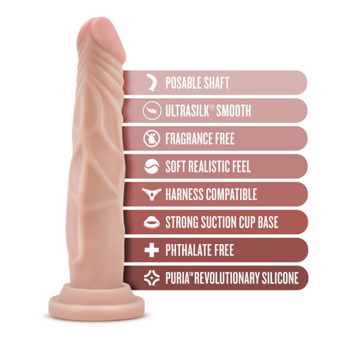 Blush Dr. Skin Silicone Dr. Carter Realistic 7 in. Posable Dildo with Suction Cup Beige