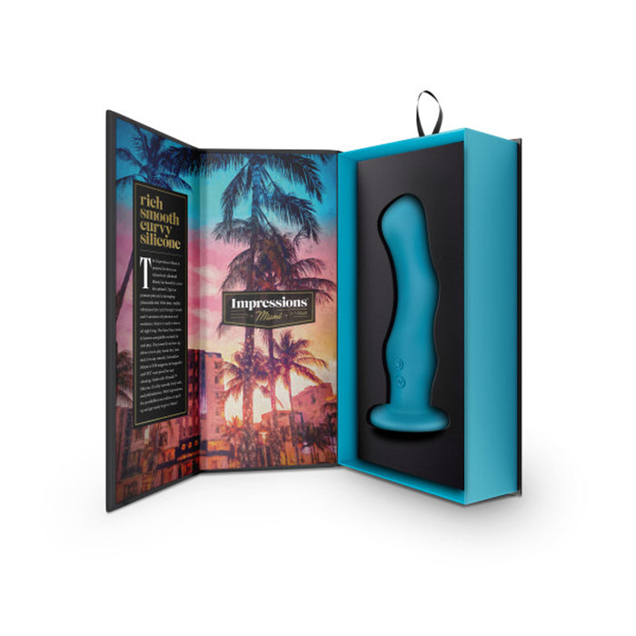 Blush Impressions Miami Rechargeable Silicone 6.5 in. Vibrating Dildo with Suction Cup Teal