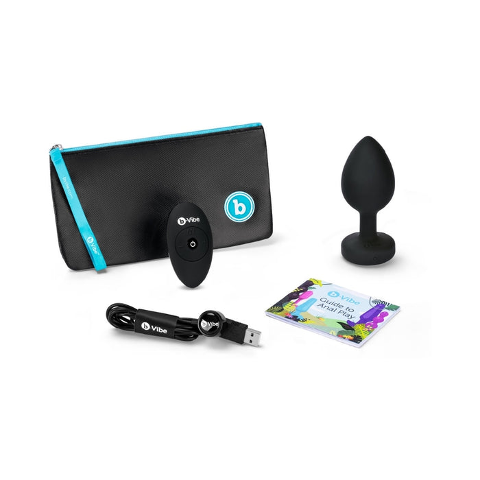 b-Vibe Vibrating Jewel Rechargeable Remote-Controlled Anal Plug with Gem Base Black Diamond XX-Large