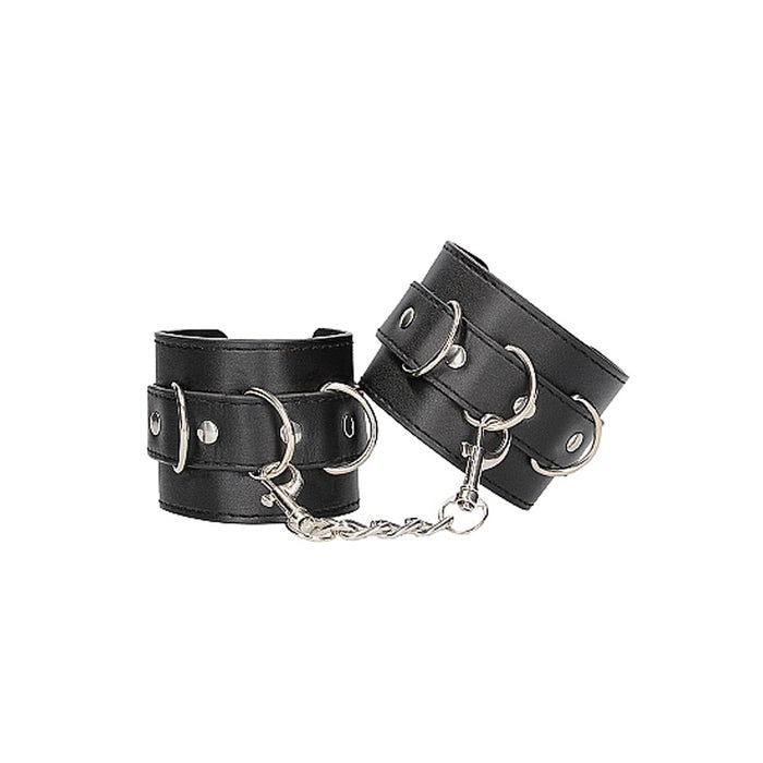 Ouch! Black & White Adjustable Bonded Leather Wrist or Ankle Cuffs Black