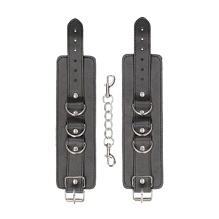 Ouch! Black & White Adjustable Bonded Leather Wrist or Ankle Cuffs Black
