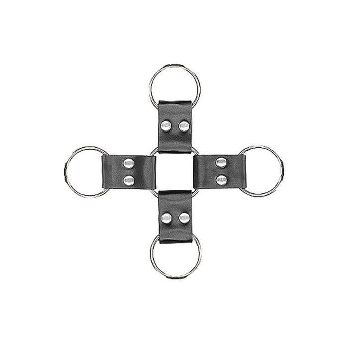 Ouch! Black & White Bonded Leather Hogtie With Hand & Ankle Cuffs Black