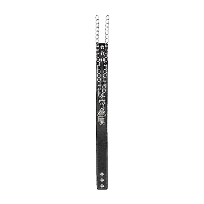 Ouch! Black & White Adjustable Bonded Leather Collar With Hand Cuffs & Chain Black