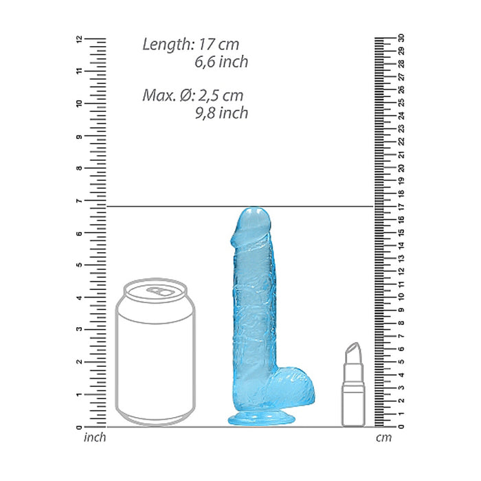 RealRock Crystal Clear Realistic 6 in. Dildo With Balls and Suction Cup Blue