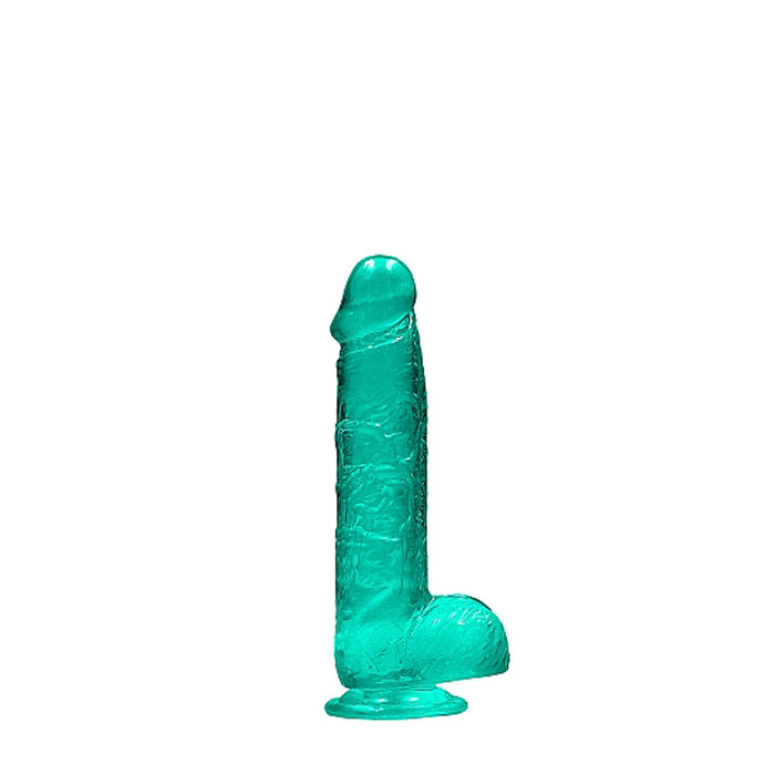 RealRock Crystal Clear Realistic 6 in. Dildo With Balls and Suction Cup Turquoise