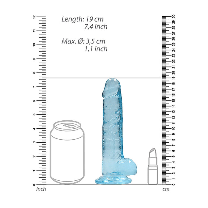 RealRock Crystal Clear Realistic 7 in. Dildo With Balls and Suction Cup Blue