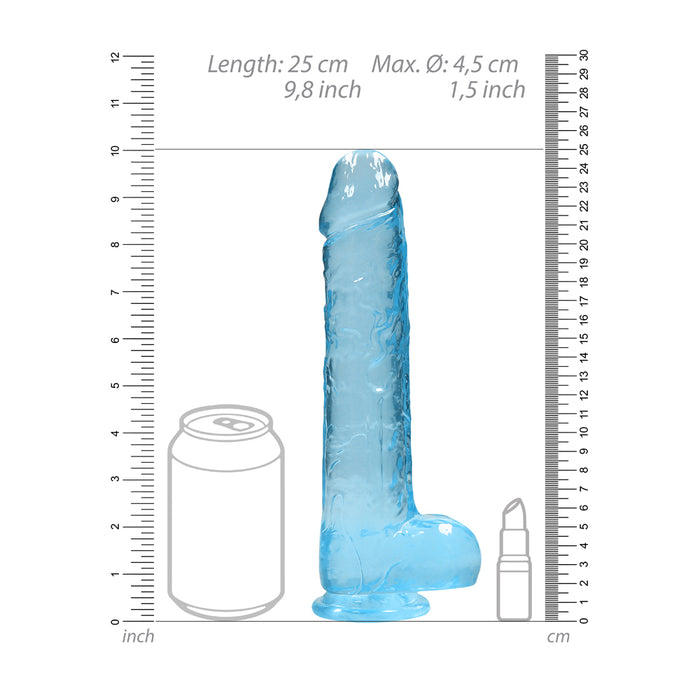 RealRock Crystal Clear Realistic 9 in. Dildo With Balls and Suction Cup Blue
