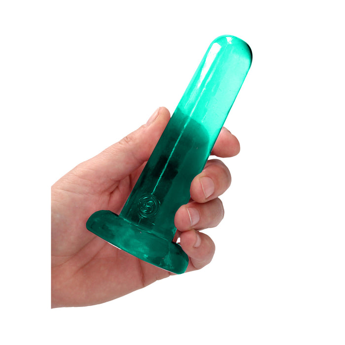RealRock Crystal Clear Non-Realistic 5 in. Straight Dildo With Suction Cup Turquoise