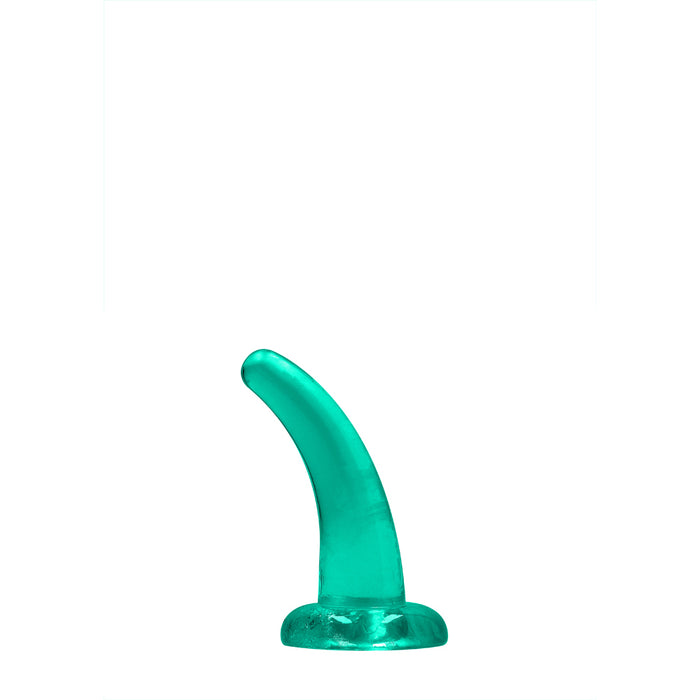 RealRock Crystal Clear Non-Realistic 5 in. Curved Dildo With Suction Cup Turquoise