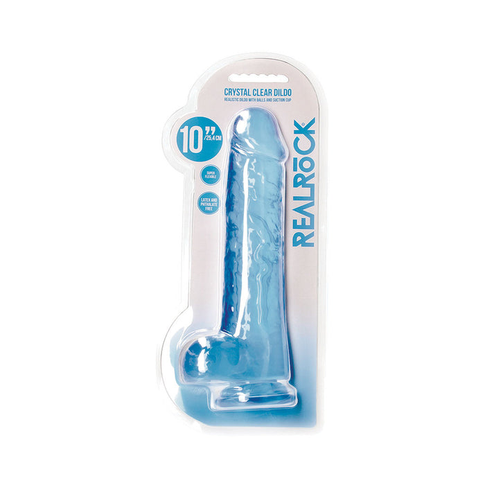RealRock Crystal Clear Realistic 10 in. Dildo With Balls and Suction Cup Blue