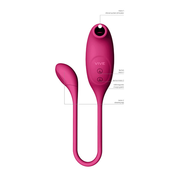 VIVE QUINO Rechargeable Air Wave & Vibrating Silicone Egg Vibrator Pink