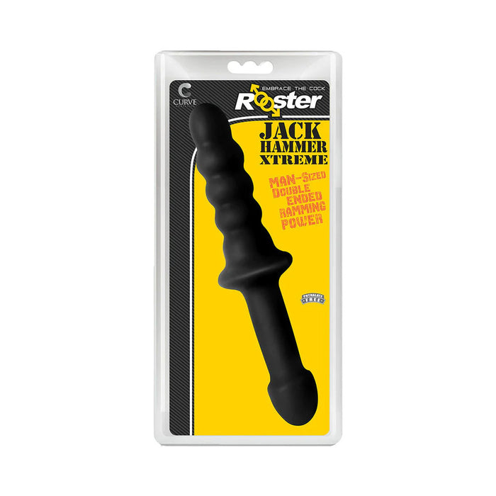 Curve Toys Rooster Jackhammer XL 11.5 in. Rippled Dildo with Insertable Handle Black