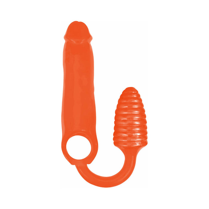 Curve Toys Rooster XXXPANDER Ribbed Penis Extender Sheath with Cockring & Anal Plug Orange