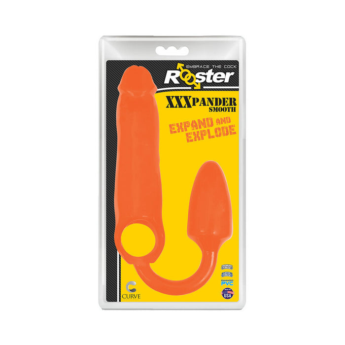 Curve Toys Rooster XXXPANDER Smooth Penis Extender Sheath with Cockring & Anal Plug Orange