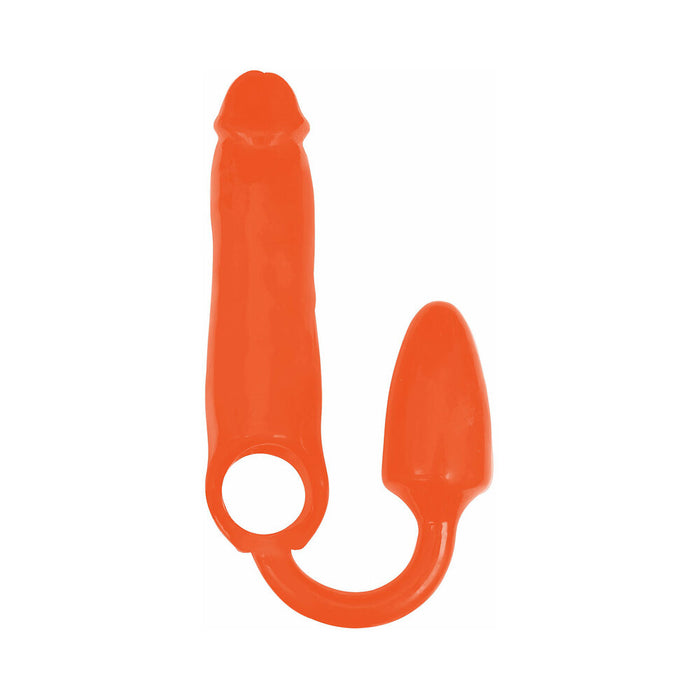 Curve Toys Rooster XXXPANDER Smooth Penis Extender Sheath with Cockring & Anal Plug Orange