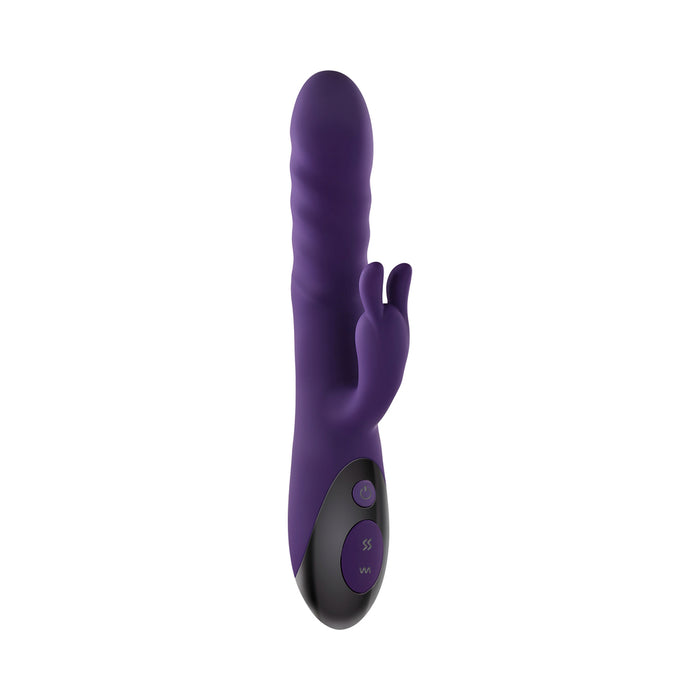 Evolved Rascally Rabbit Rechargeable Thrusting Swirling Silicone Vibrator Purple