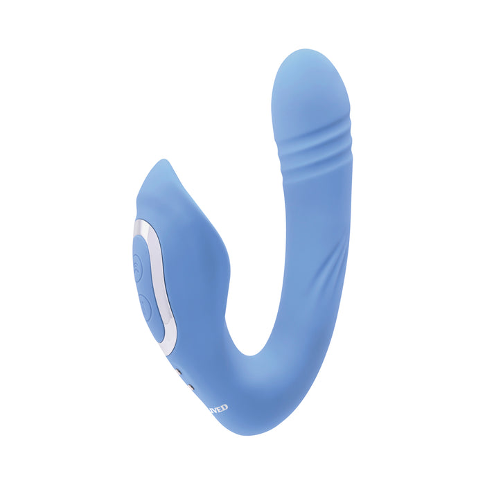 Evolved Tap & Thrust Rechargeable Thrusting Pulsing Silicone Dual Stimulator Blue
