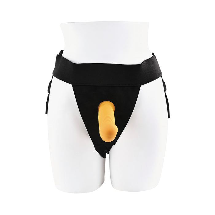 Gender X Sweet Embrace Vibrating 7 in. Dildo and Jock-Style Strap-On Harness Set Yellow/Black