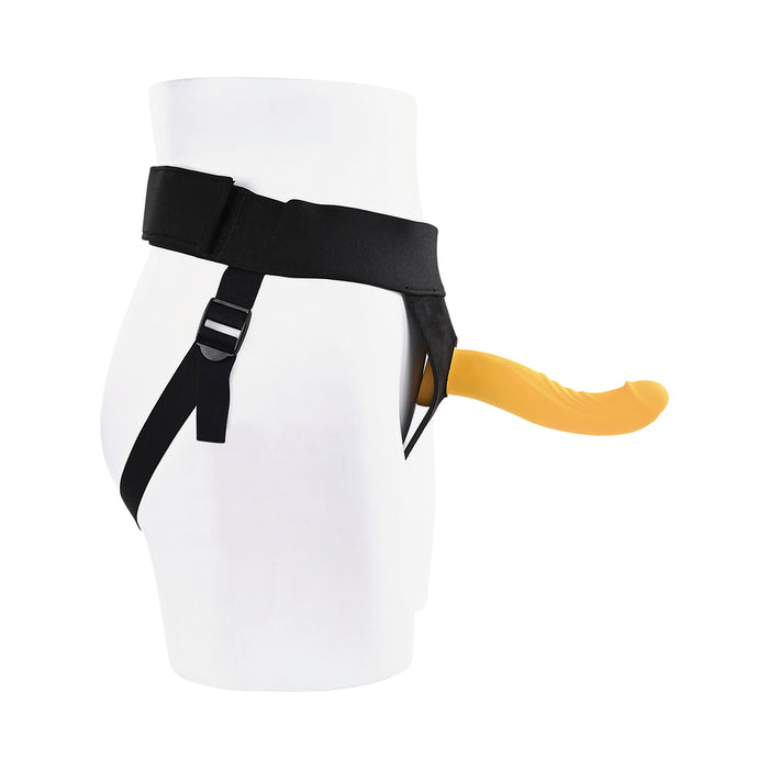Gender X Sweet Embrace Vibrating 7 in. Dildo and Jock-Style Strap-On Harness Set Yellow/Black