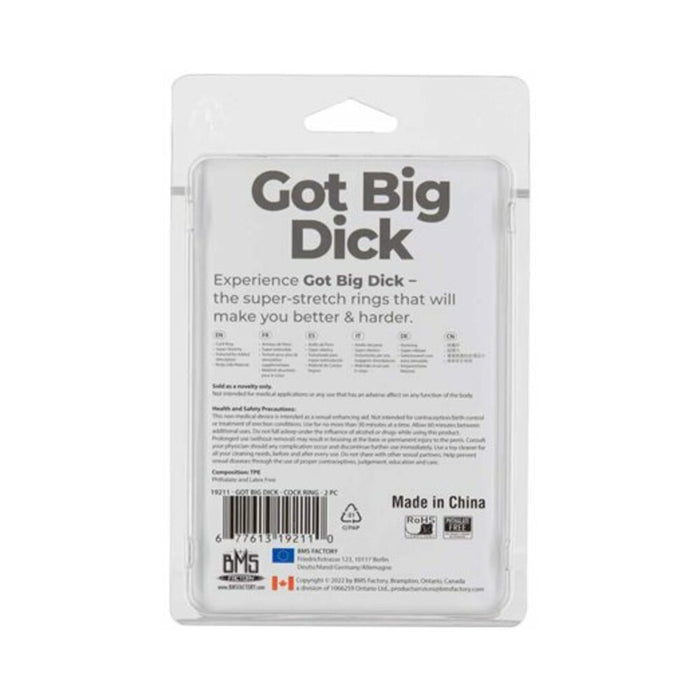 Powerbullet Got Big Dick Super-Stretch Cockrings 2-Pack Smoke