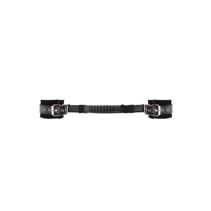 Ouch! Black & White Adjustable Bonded Leather Wrist Cuffs With Handle Black