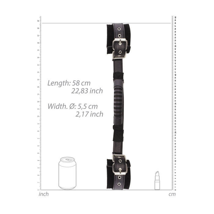 Ouch! Black & White Adjustable Bonded Leather Wrist Cuffs With Handle Black