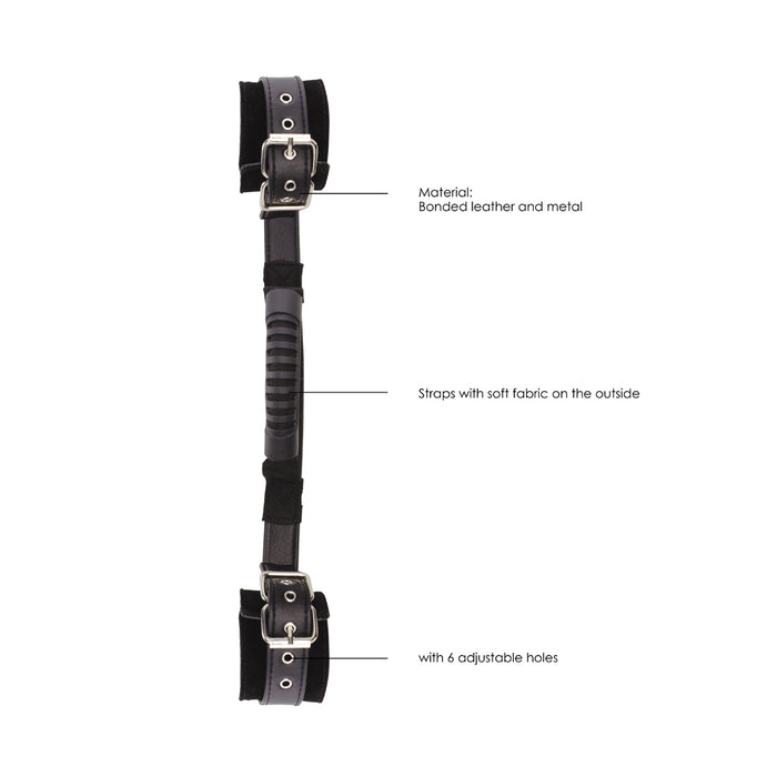 Ouch! Black & White Adjustable Bonded Leather Wrist Cuffs With Handle Black