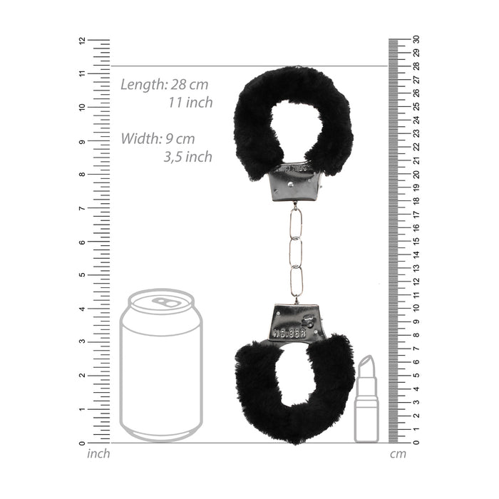 Ouch! Black & White Pleasure Furry Handcuffs with Quick-Release Button