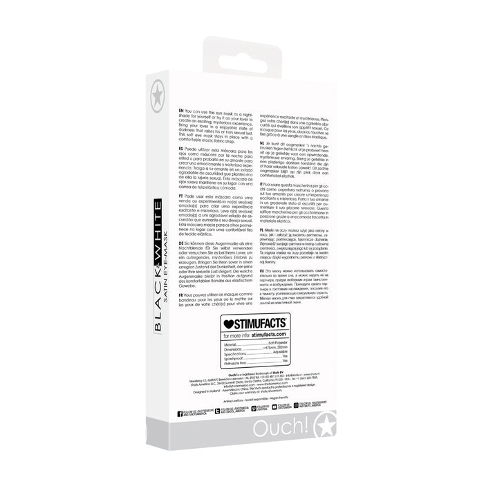 Ouch! Black & White Satin Eye Mask Blindfold Black