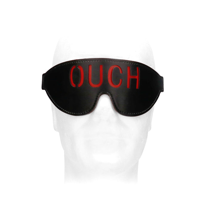 Ouch! Black & White Bonded Leather 'Ouch' Eye Mask With Elastic Straps Blindfold Black