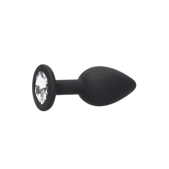 Ouch! Black & White Silicone Butt Plug With Removable Jewel Black