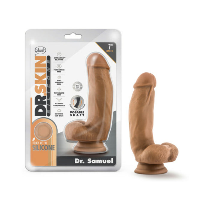 Blush Dr. Skin Silicone Dr. Samuel Realistic 7 in. Posable Dildo with Balls & Suction Cup Tan