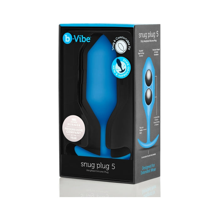 b-Vibe Snug Plug 5 Weighted Silicone Anal Plug Blue